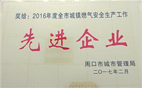 太康公司荣获周口市城镇燃气 清静治理先进企业